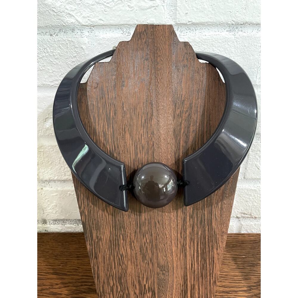 Vintage Emporio Armani Statement Collar Necklace Rare Gray Acrylic Italy 80s/90s